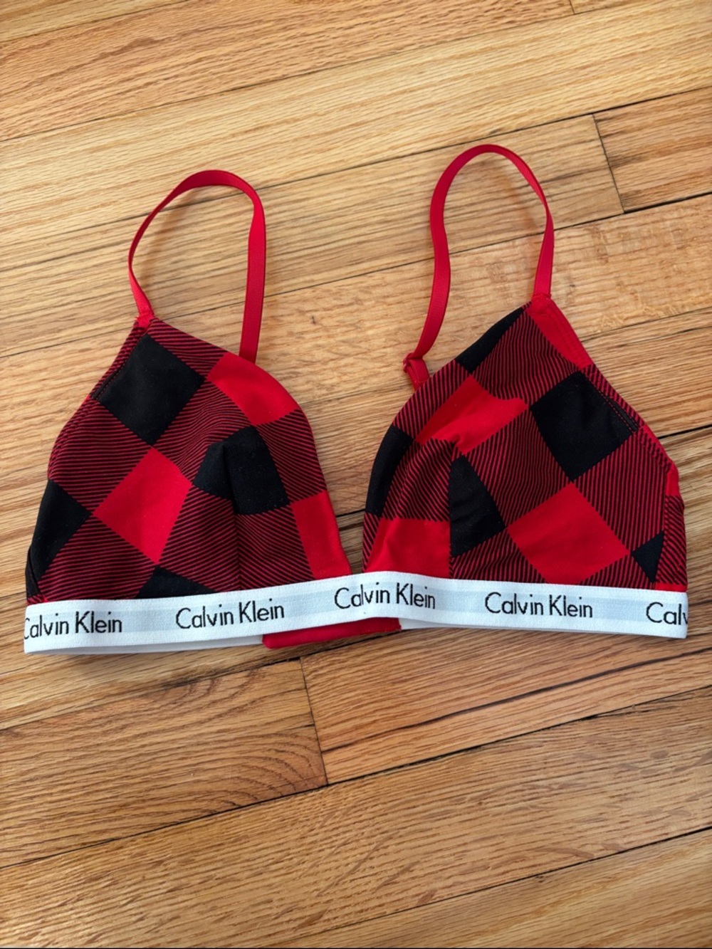 Calvin Klein Red and Black Buffalo Plaid Bralette